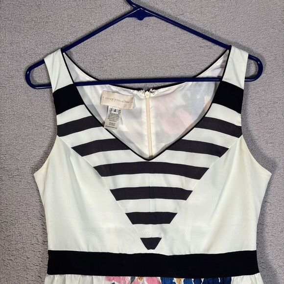 Anthro Corey Lynn Calter Women’s Size 4 Tank‎ Top Peplum Blouse Floral Striped - Picture 2 of 11